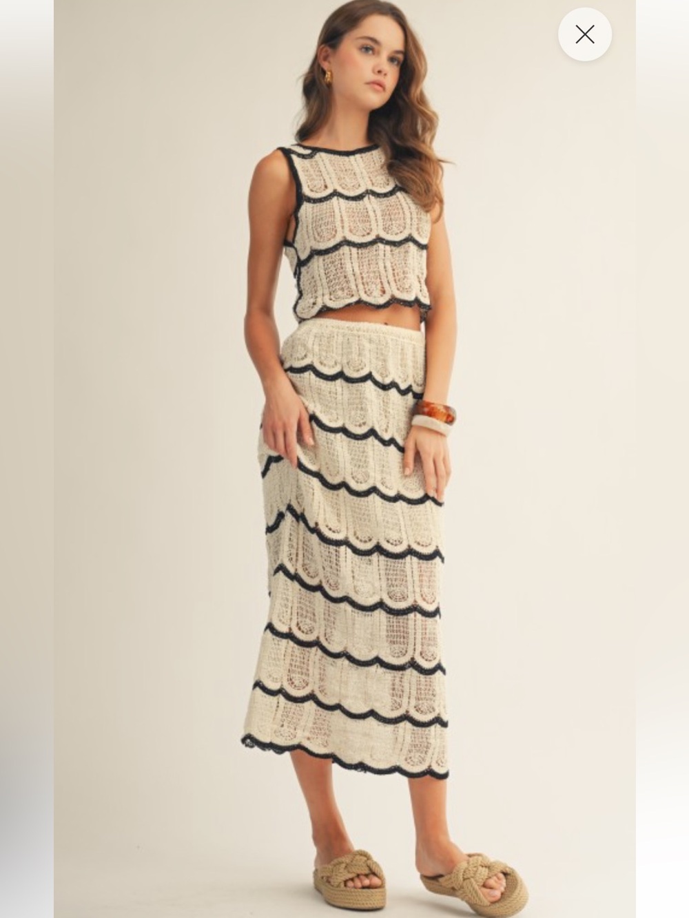 911. Striped knit tank and midi skirt set tan and black